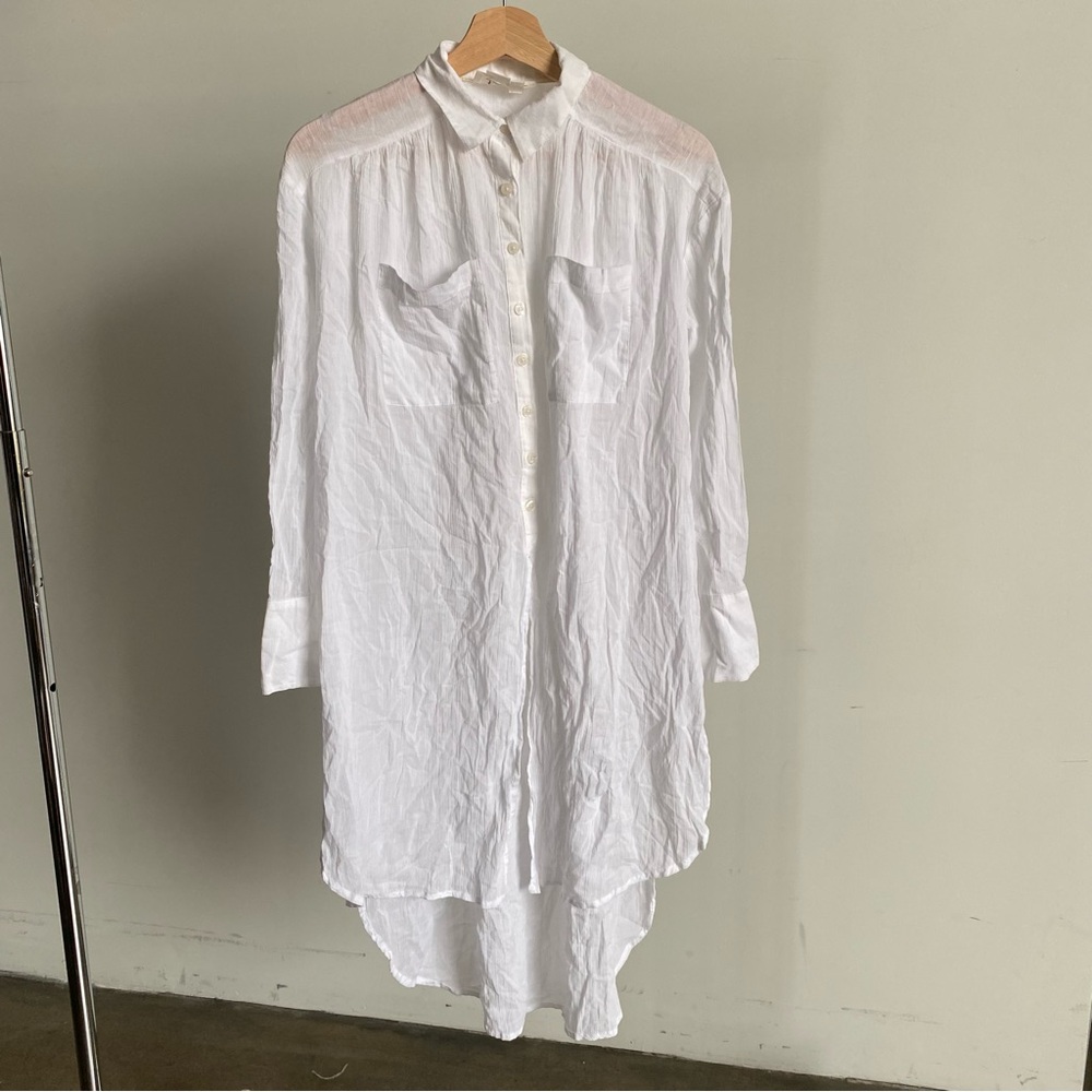 New White By Anthropologie Cotton Button Up Tunic Shirt Sz XXS